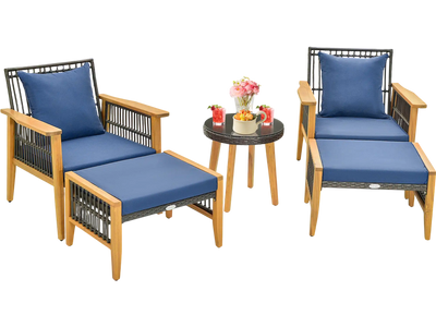 Costway 5-Piece Patio Furniture Conversation Set Coffee Table 2 Ottomans Navy 73964512 New