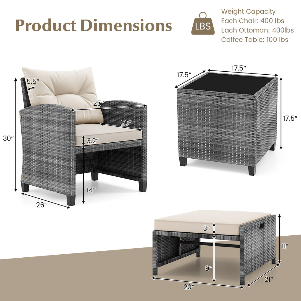 Patio rattan chair with soft cushion, featuring premium gray rattan, ideal for outdoor relaxation and comfort.