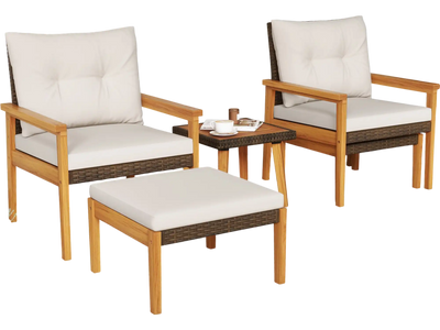 Costway 5-Piece Rattan Patio Furniture Set with Square Coffee Table White 84153926 New