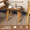 Square coffee table made of premium acacia wood and PE rattan, perfect for backyard or poolside relaxation.
