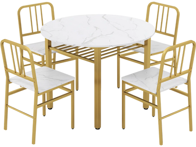 Costway 5-Piece Round Dining Table Set w/ Storage Shelf 44905125 New