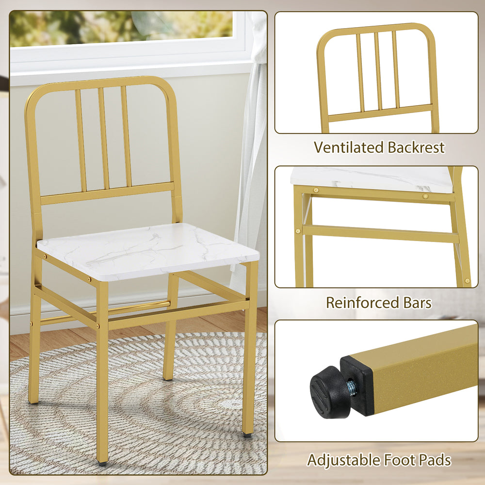 Metal dining chair with a ventilated backrest and reinforced bars, designed for the 5-piece round dining table set.