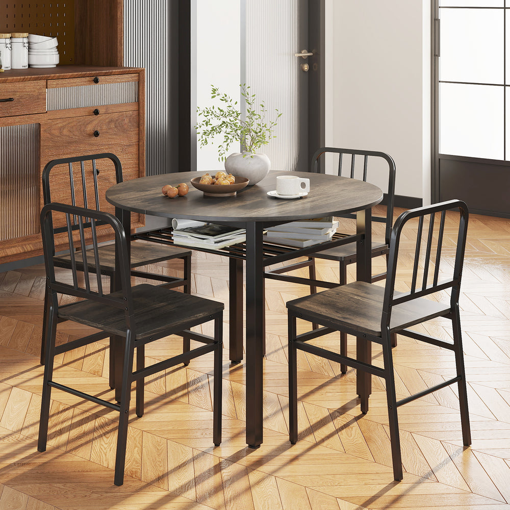 5-Piece Round Dining Table Set with Storage Shelf for Dining Room-Gray - Gallery View 1 of 10