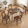 5-piece solid wood dining table set in walnut finish, perfect for small spaces, arranged with tableware.