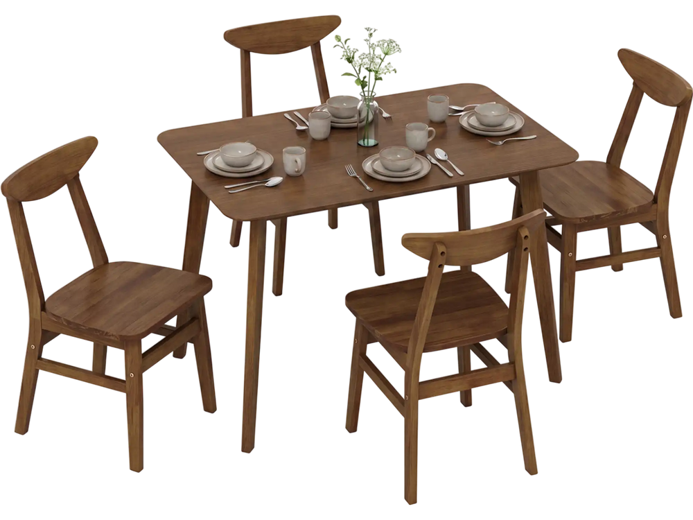 5-piece solid wood dining table set in walnut finish, perfect for small spaces, featuring a rectangular table and four.