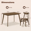 Dimensions of the 5-piece solid wood dining table set in walnut, suitable for small spaces, showing table and chair.