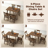 5-piece solid wood dining table set in walnut, showcasing different arrangements for small spaces.