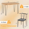 Rectangular dining table with 4 armless chairs, featuring a wood-like veneer and sturdy metal legs for space-saving.