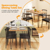 5-piece space-saving dining table set with black armless chairs, featuring a sturdy rectangular table and spindle.
