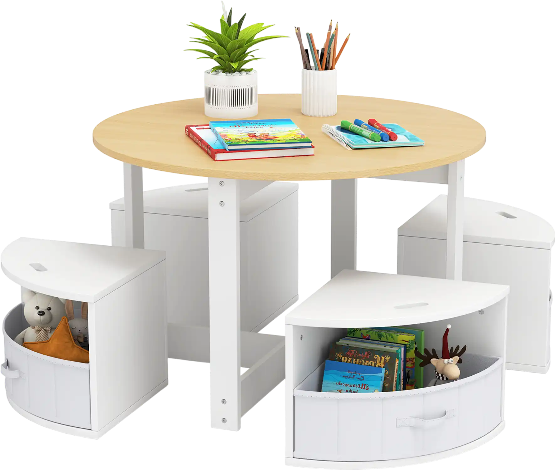 Costway 5-Piece Toddler Round Nesting Activity Table w/ 4 Storage Stools 543892617 New