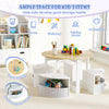 Round toddler nesting table with four storage stools, featuring built-in storage and child-safe materials for various.
