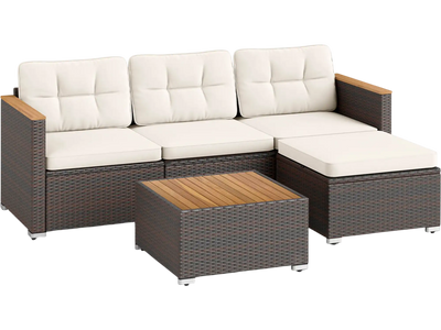 Costway 5-Piece Wicker Rattan Patio Conversation Set w/ Cushions Coffee Table 537681294 New