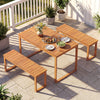 Top view of an outdoor acacia wood dining table with slatted design, ideal for garden or patio dining experiences.