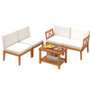 5-piece acacia wood patio furniture set with off-white cushions, ideal for outdoor relaxation in garden or backyard.