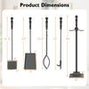 Five-piece fireplace tool set with aluminum handles, including poker, tong, shovel, and brush for indoor and outdoor.
