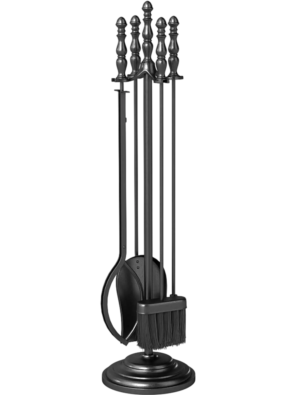 5-Pieces Fireplace Tool Set with Poker Tongs Brush Shovel and Round Stand