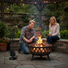 5-piece fireplace tool set with poker, tongs, shovel, and brush, featuring ergonomic handles and a stylish round stand.