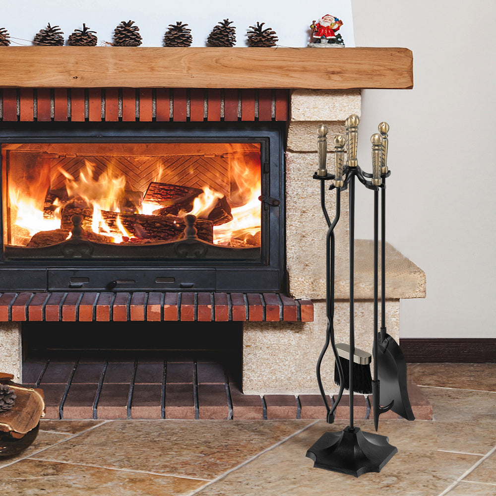 31 inch 5 Pieces Metal Fireplace Tool Set with Stand-Bronze - Gallery View 1 of 10