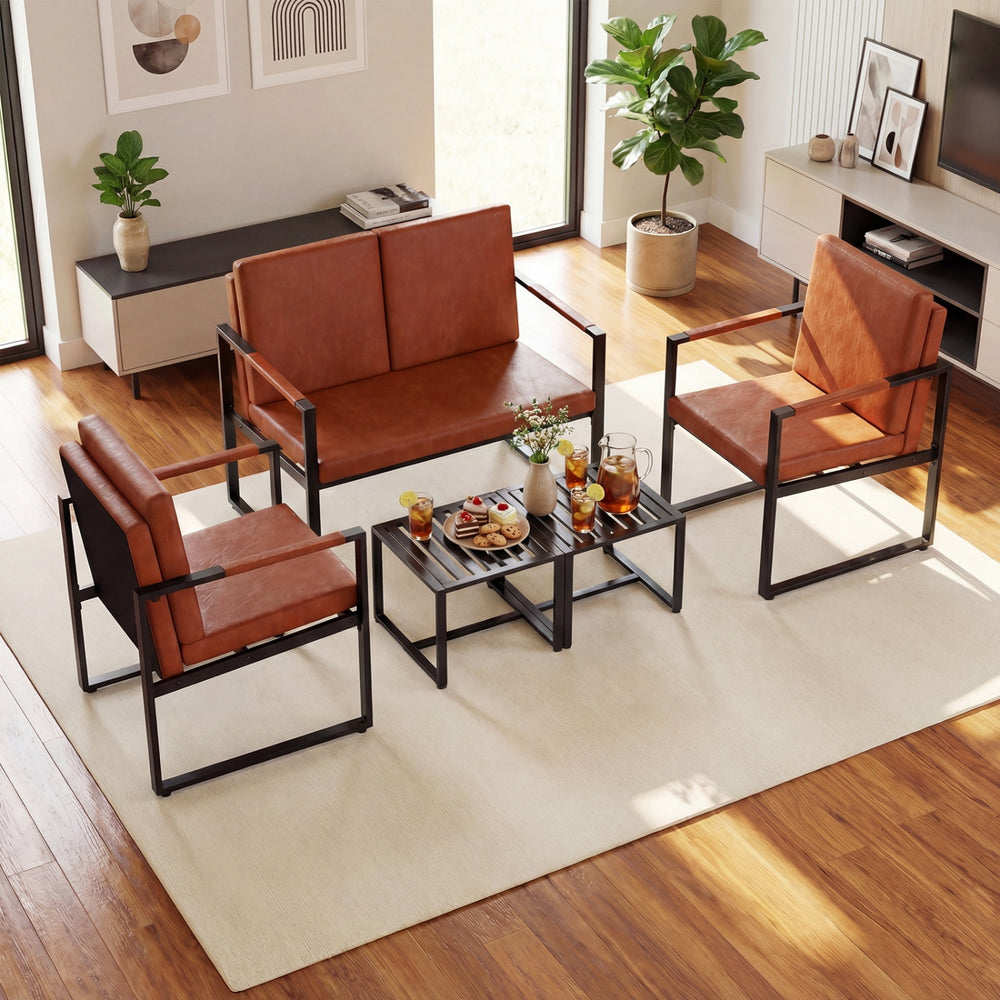 5 Pieces Living Room Set with 2 Accent Chairs and 2 Coffee Tables-Brown - Gallery View 1 of 12