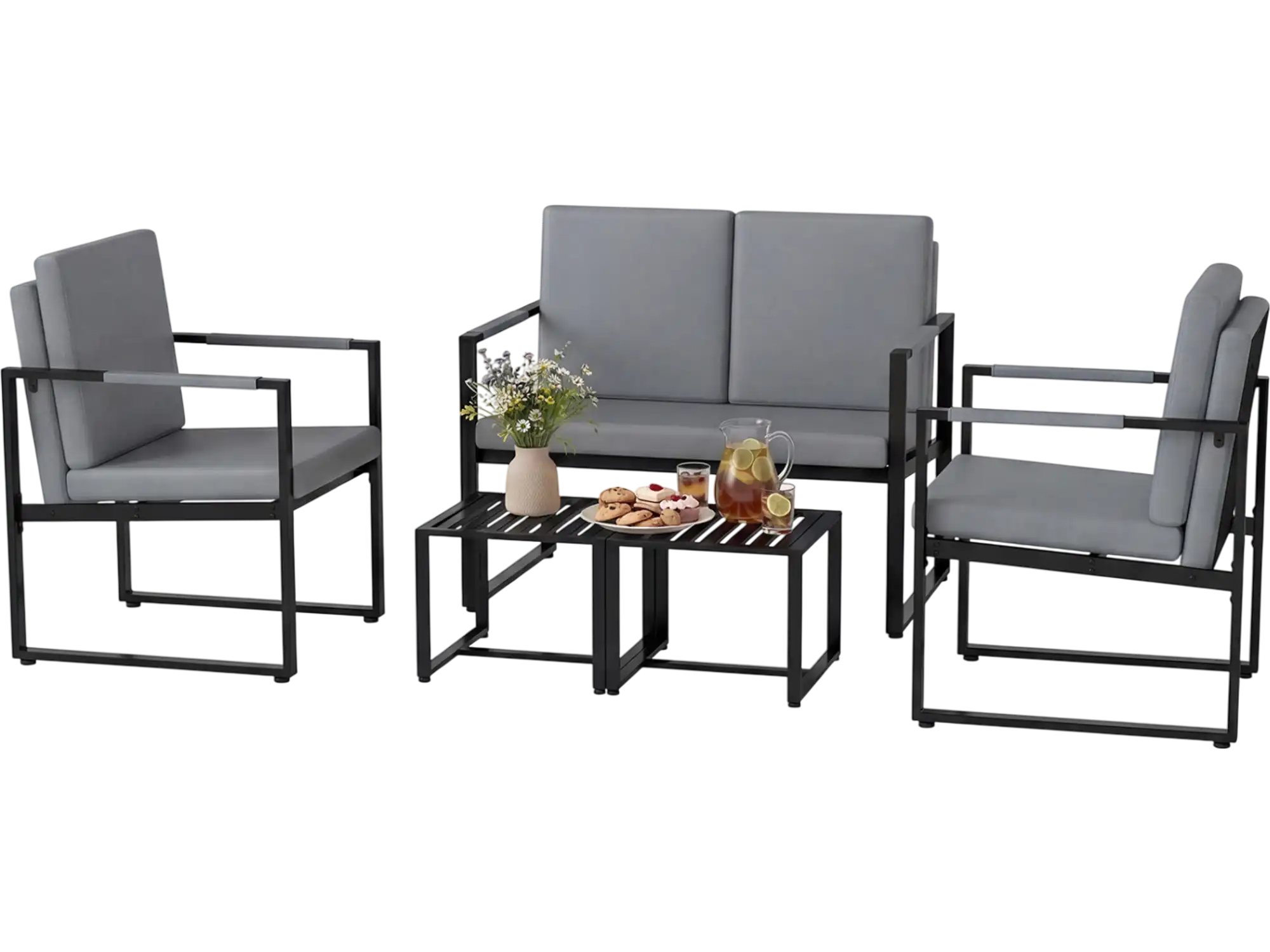 Costway 5-Pc PU Leather Upholstered Living Room Sofa Set w/ 2 Coffee Tables 47686917 New