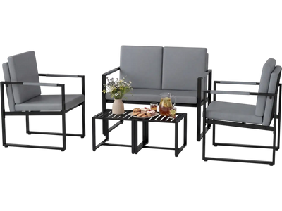 Costway 5-Pc PU Leather Upholstered Living Room Sofa Set w/ 2 Coffee Tables 47686917 New