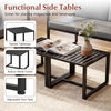 Gray coffee tables with slatted tabletops and robust metal frame, perfect for living rooms or office lounges.
