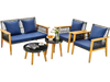Acacia wood loveseat with navy cushions from a 5-piece outdoor conversation set, ideal for comfortable backyard.