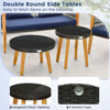 Round side tables with tempered glass tops and acacia wood legs, perfect for outdoor use by the poolside or backyard.