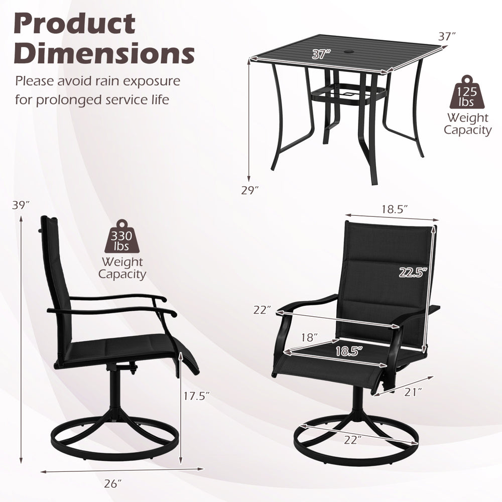 Swivel chair from the 5-piece outdoor dining set, featuring breathable fabric and ergonomic design for patio comfort.