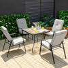 5-piece outdoor dining set featuring 4 stackable chairs with high-back cushions and a 35" tempered glass table for.