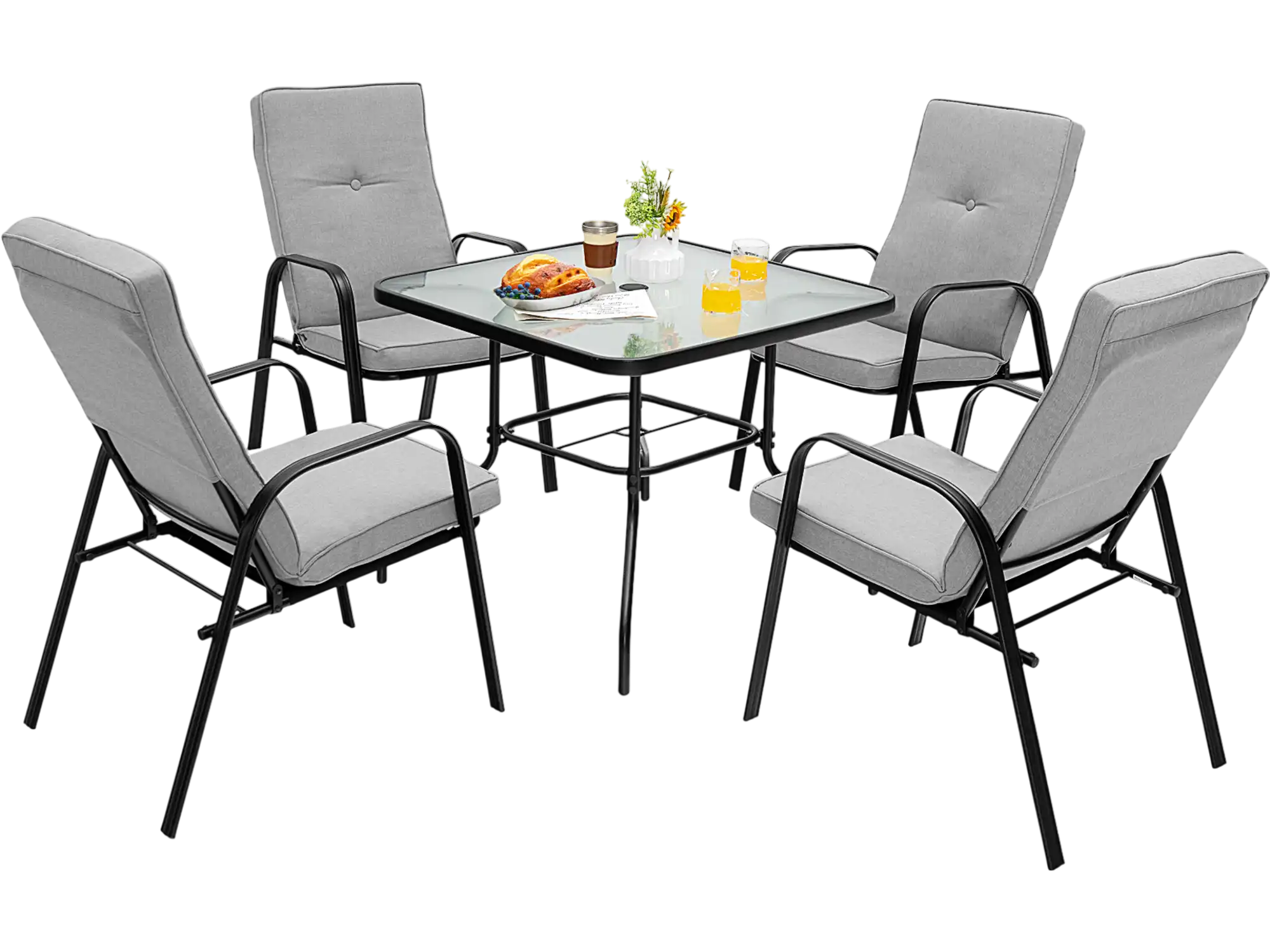 Costway 5-Piece Outdoor Patio Dining Set w/ 4 Stackable Chairs & High-Back Cushions 72819463 New