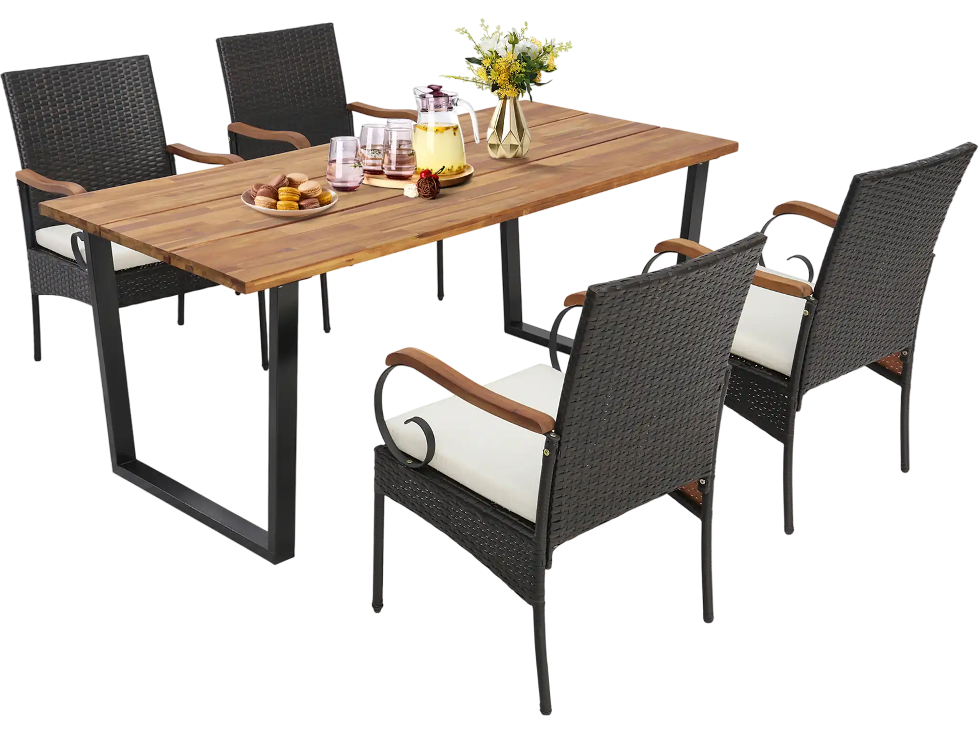 Costway 5-Pc Patio Rattan Dining Set w/ Umbrella Hole 63192874 New