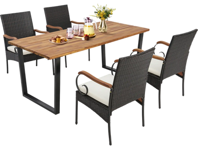 Costway 5-Pc Patio Rattan Dining Set w/ Umbrella Hole 63192874 New