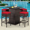 5 Pieces Patio Rattan Bar Table Stool Set Hidden Storage Shelf Cushioned-Red - Gallery View 1 of 10