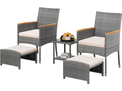 Costway 5-Piece Patio Conversation Set w/ Cushions & Ottomans Beige 46253791 New
