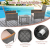 Patio conversation set featuring stable armchairs with acacia wood armrests and soft cushions, perfect for outdoor.