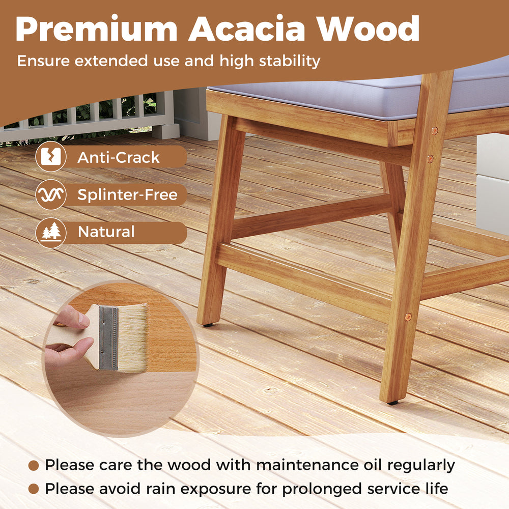 Close-up of the acacia wood chair leg from the 5 Pieces Patio Dining Set, showcasing its natural finish and stability.
