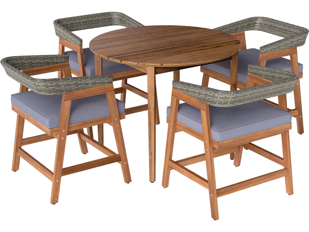 5 Pieces Patio Dining Set with Cushions and PE Rattan Backrest for Garden and Backyard 
