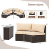 Curved loveseat sofa and side table dimensions for 5 Pieces Patio Furniture Set in durable PE rattan, ideal for outdoor.