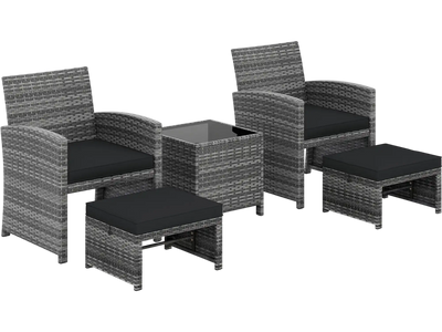 Costway 5-Piece PE Wicker Patio Furniture Set Outdoor Lounge Chairs w/ 2 Ottomans 24814304 New