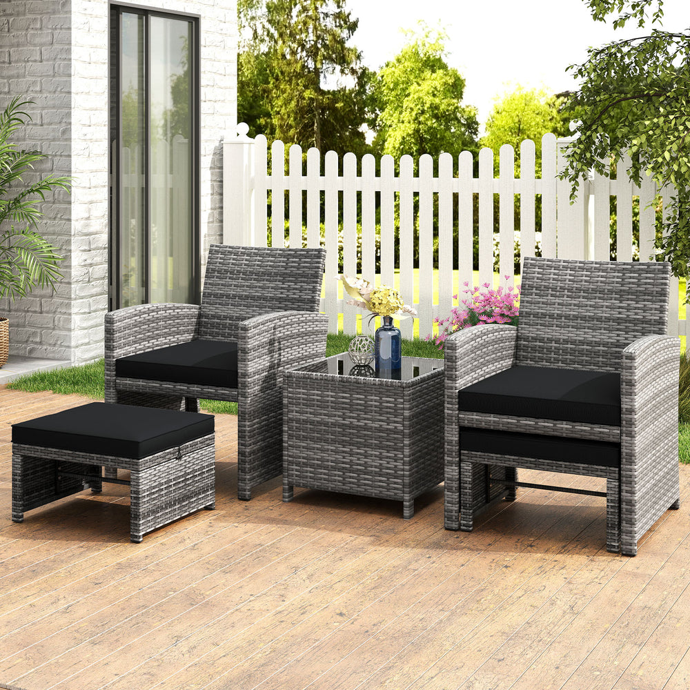 5 Pieces Patio Furniture Set PE Wicker Outdoor Lounge Chairs with 2 Ottomans-Black - Gallery View 1 of 7