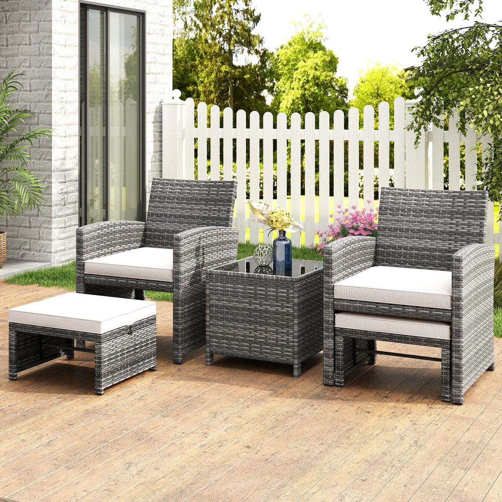 5 Pieces Patio Furniture Set PE Wicker Outdoor Lounge Chairs with 2 Ottomans-White - Gallery View 1 of 7