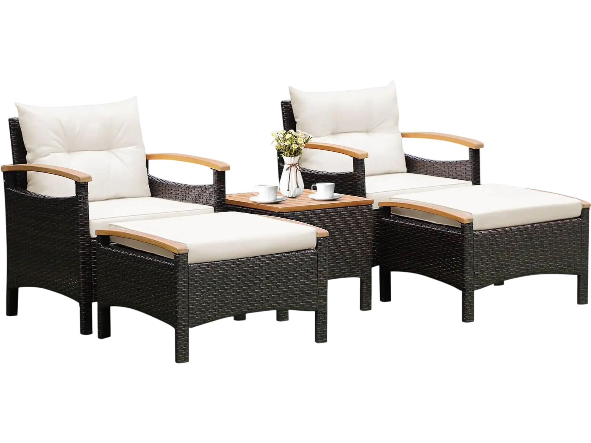 Costway 5-Piece Patio Conversation Set w/ Cushions Coffee Table 2 Ottomans 78365421 New