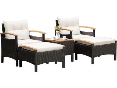 Costway 5-Piece Patio Conversation Set w/ Cushions Coffee Table 2 Ottomans 78365421 New