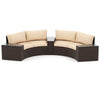 Curved loveseat sofas with beige cushions and PE rattan, perfect for outdoor patio or backyard relaxation.