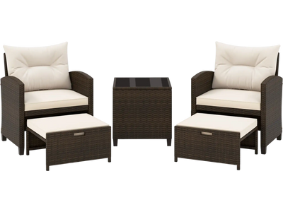 Costway 5-Piece Patio Rattan Furniture Set w/ 2 Ottomans & Tempered Glass Coffee Table 81476395 New