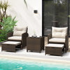 5 Pieces Patio Rattan Furniture with 2 Ottomans and Tempered Glass Coffee Table-Off White - Gallery View 1 of 13