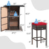5-piece patio rattan bar table and stool set with hidden storage, cushioned red seats, ideal for outdoor use.