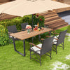 5-piece patio rattan dining set featuring an acacia wood tabletop and ergonomic chairs, perfect for outdoor dining.