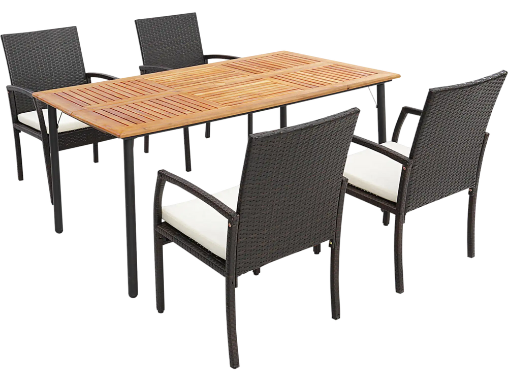 5 Pieces Patio Wicker Cushioned Dining Set with Umbrella Hole